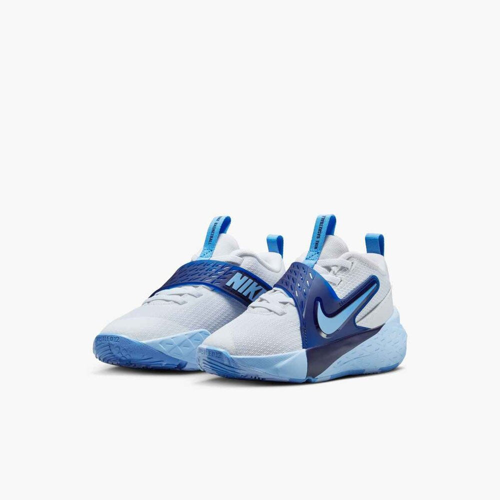 Nike Team Hustle D 12 Kids' Basketball Shoes - White/University Blue/Psychic Blue