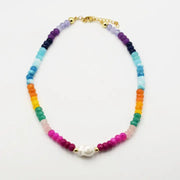 Treasure Jewels Colorful Gemstone with Pearl Necklace