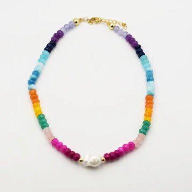 Treasure Jewels Colorful Gemstone with Pearl Necklace