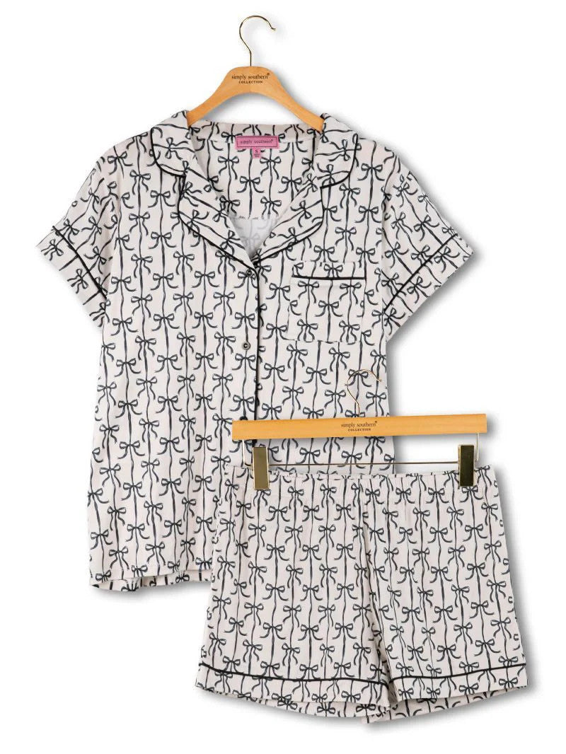 Simply Southern Women's Black Bows Button PJ Set
