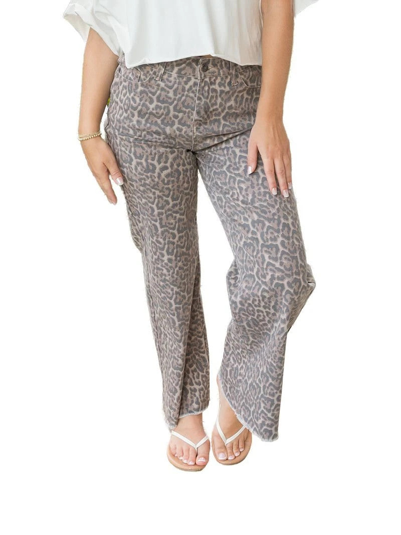 Simply Southern Women's Denim Leopard Print Pants