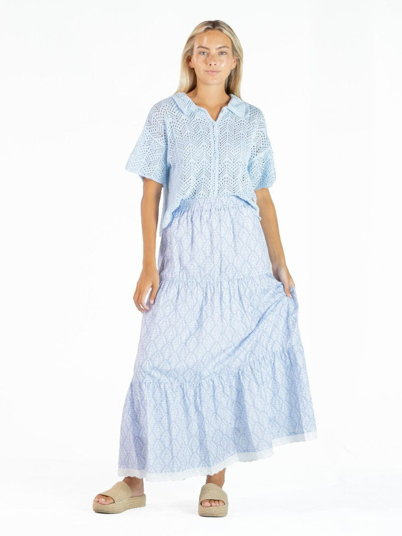 Simply Southern Women's Tiered Maxi Skirt - Scalloped Flower