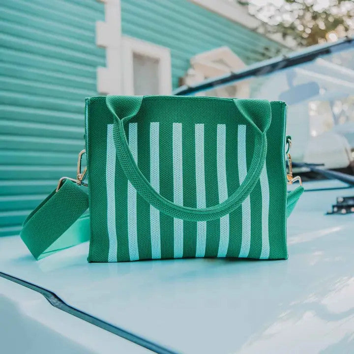 Katydid Striped Mini Tote Purse - Green