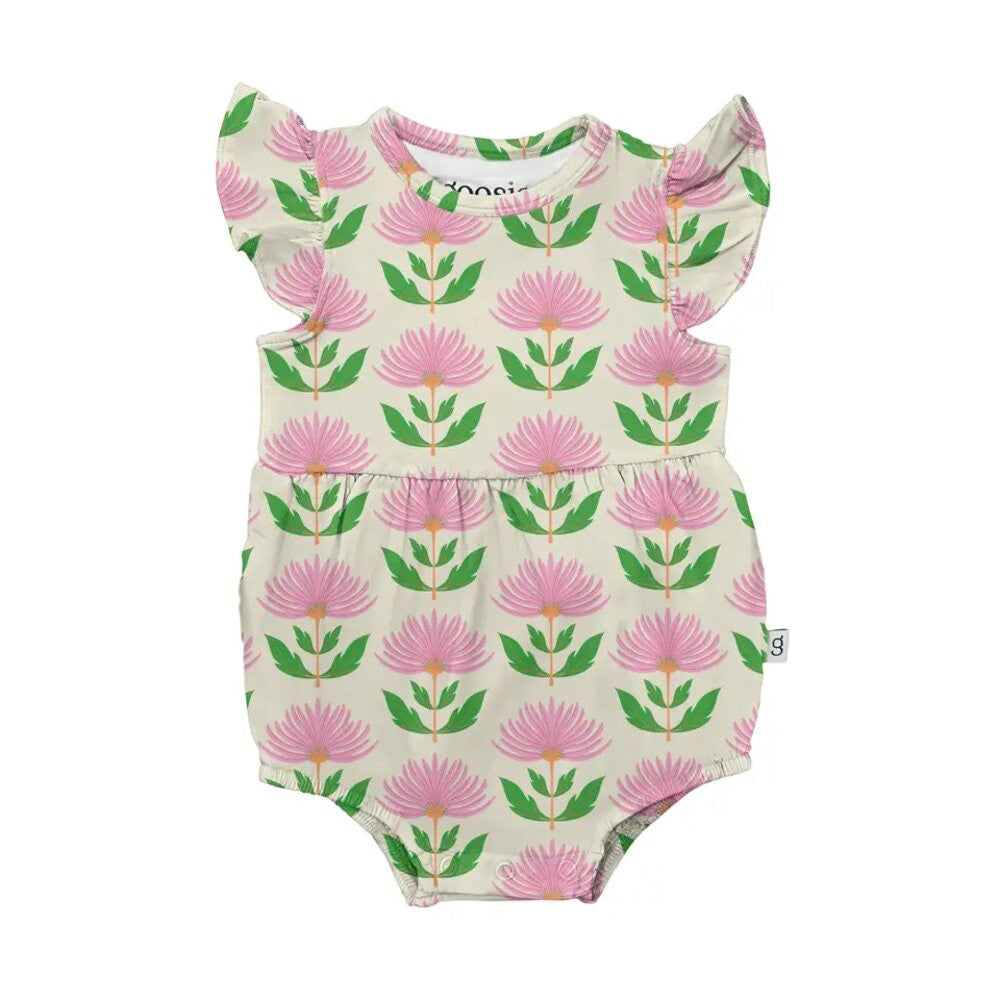 Goosies Infant Girl Pink Block Print Flowers Flutter Bubble