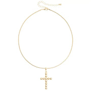 Canvas Beaded Cross Skinny Collar Necklace - Shiny Gold