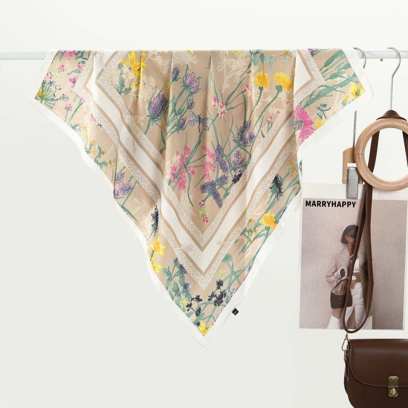 Josslyn Beige Large Print Silky Feel Bandana Scarf