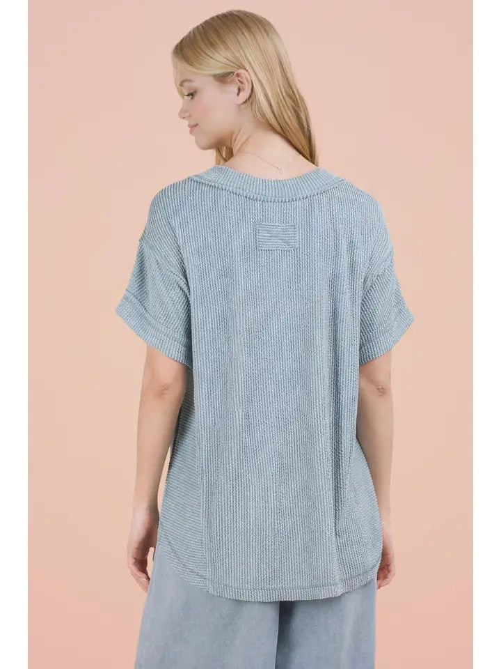 Very J Women's Soft Casual Comfy Textured Ribbed Knit Top - Blue
