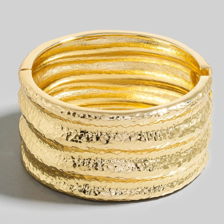 The Looks by Fame Gold Hammered Wide Bangle Bracelet