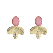 Jane Marie Pink, Gold Gemstone Post with Gold Leaf Fan Earring