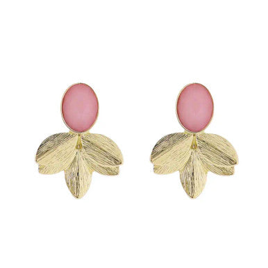 Jane Marie Pink, Gold Gemstone Post with Gold Leaf Fan Earring