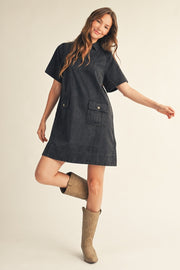Jodifl Women's Black Garment Washed Shift Dress