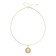 Canvas Cross Coin Skinny Collar Necklace - Shiny Gold