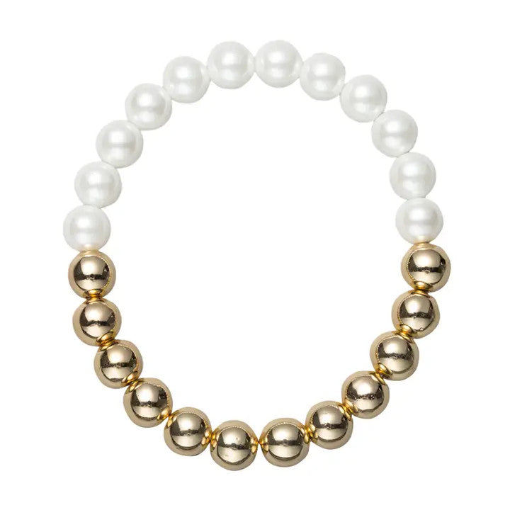 Jane Marie Gold Pearl Half and Half Beaded Stretch Bracelet