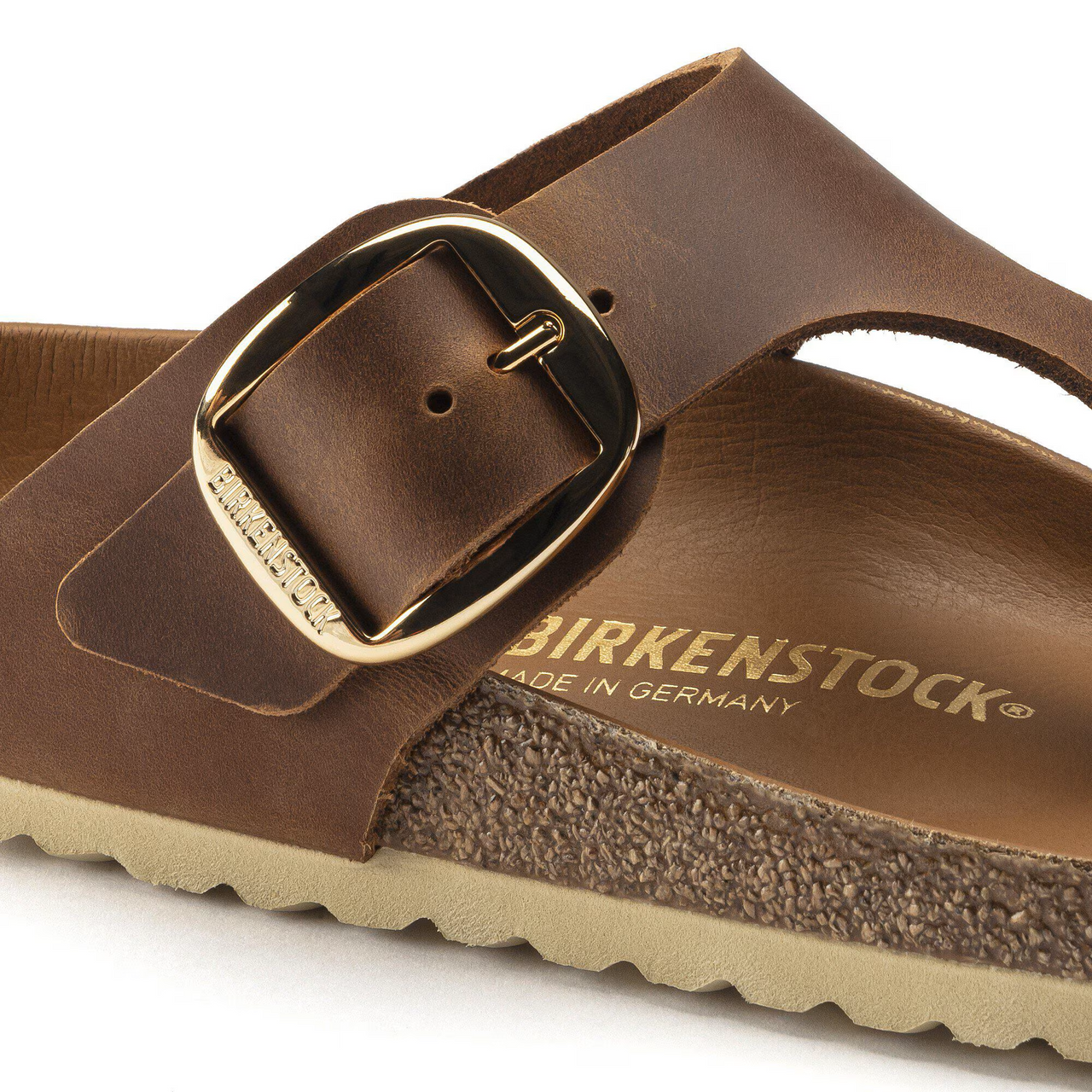 Birkenstock Gizeh Big Buckle Women's Oiled Leather Thong Sandal - Cognac