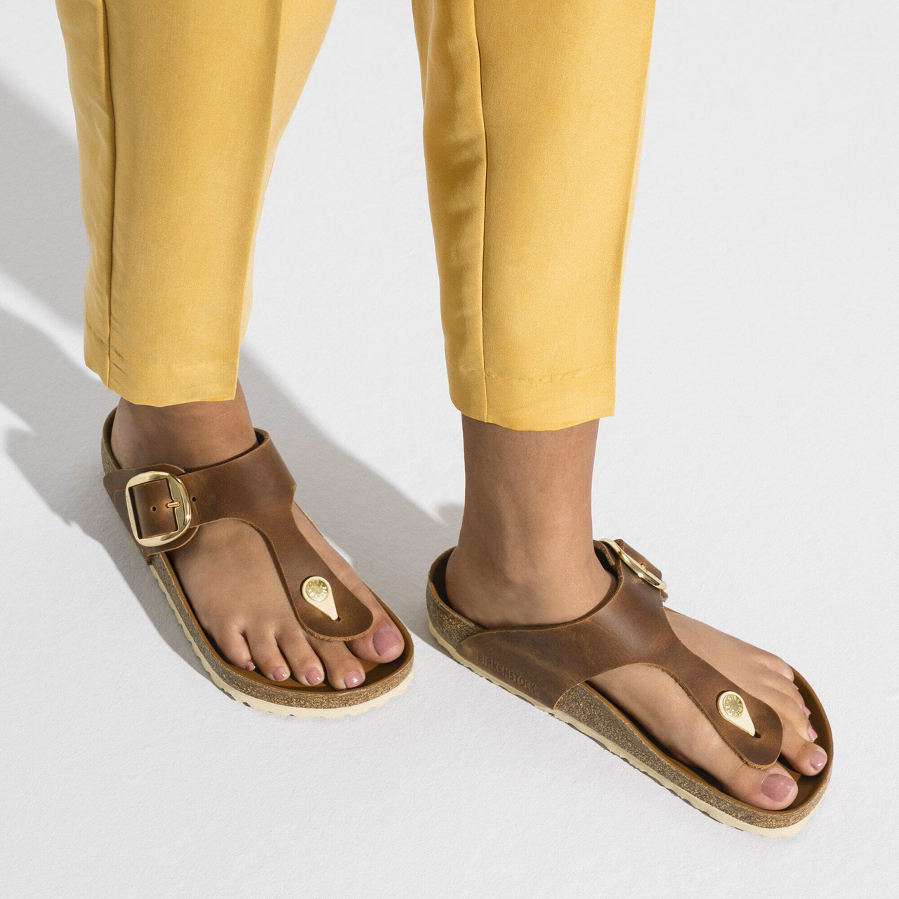 Birkenstock Gizeh Big Buckle Women's Oiled Leather Thong Sandal - Cognac