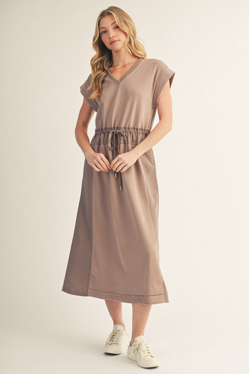 Jodifl Women's Cocoa Drawstring Waist Midi Dress