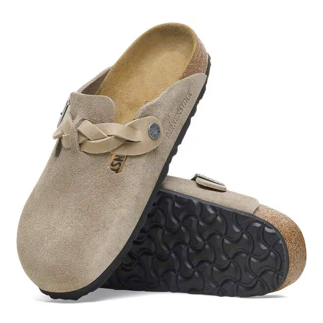 Birkenstock Boston Braided Taupe Suede Leather
