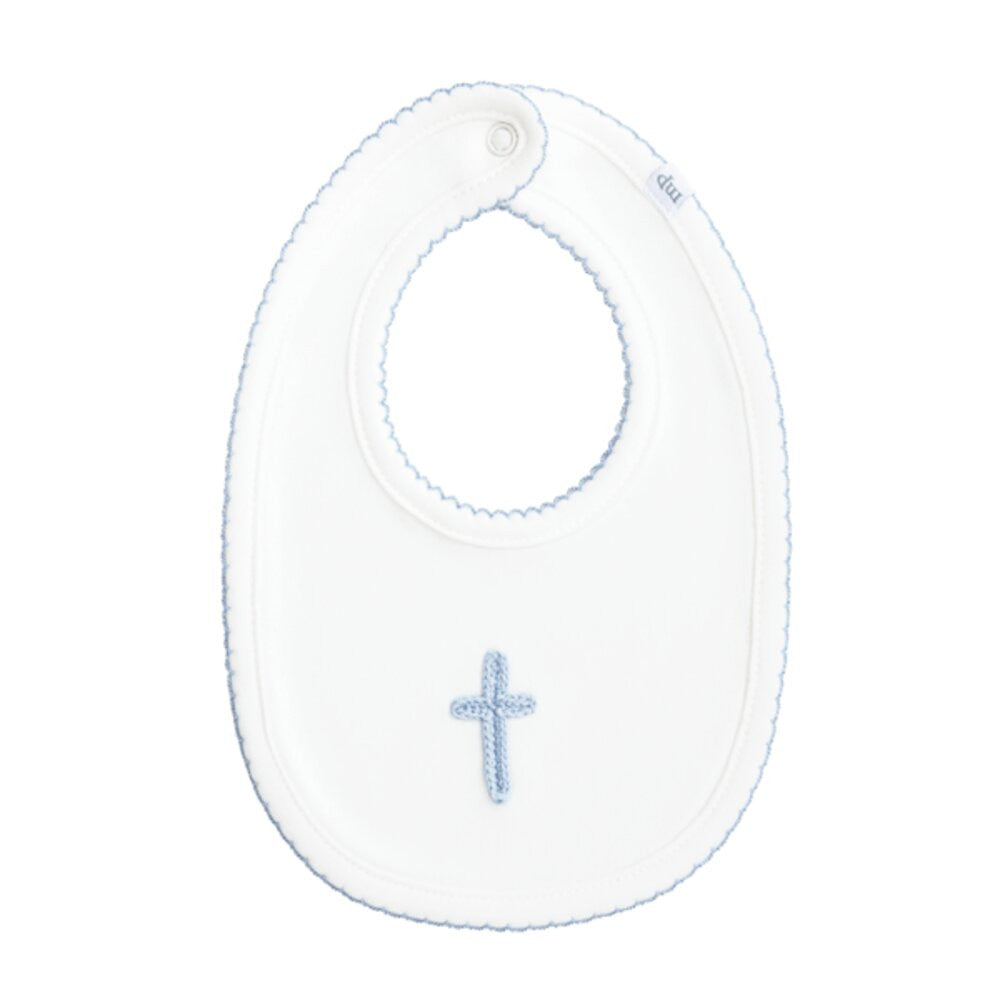 Mud Pie Blue Crochet Cross Bib