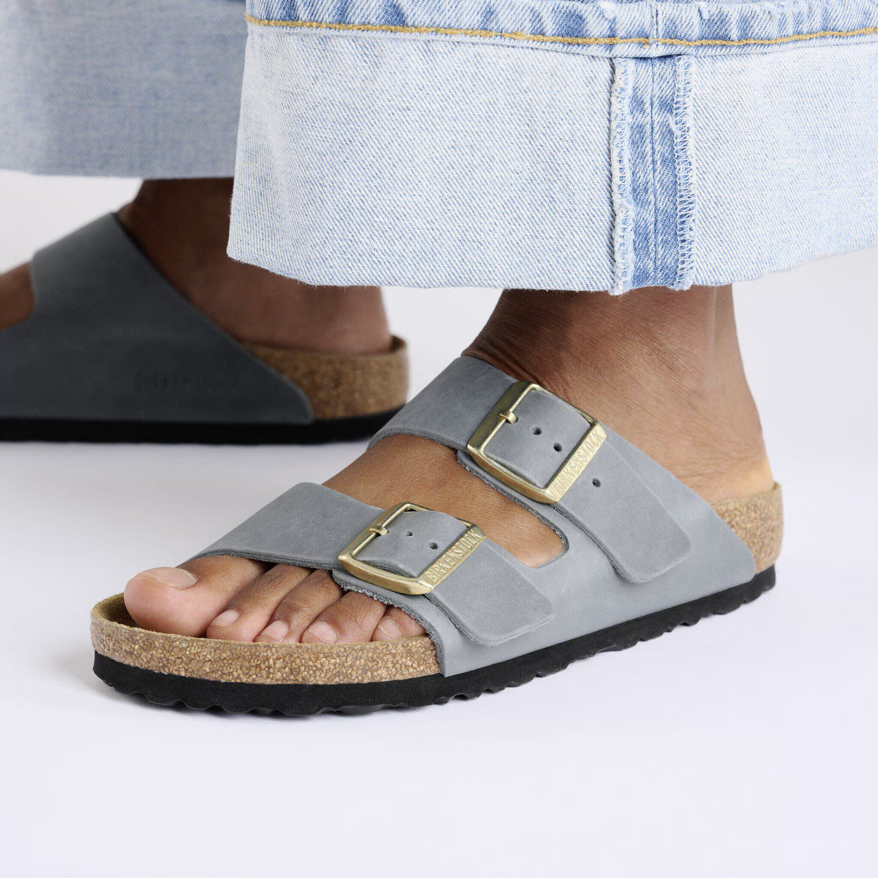 Birkenstock Arizona Oiled Leather Basalt Gray Two-Strap Sandal
