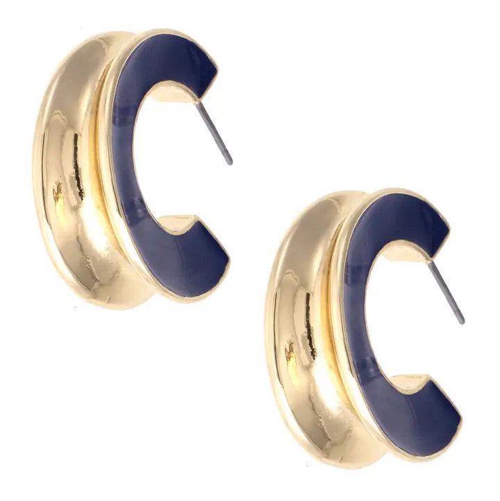 Canvas Noel Sculpted Enamel Hoop Earrings - Navy