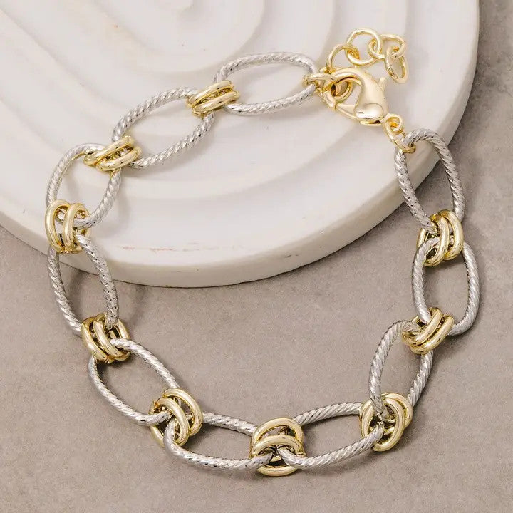 The Looks by Fame Gold Dipped Mixed Oval Two Tone Chain Bracelet