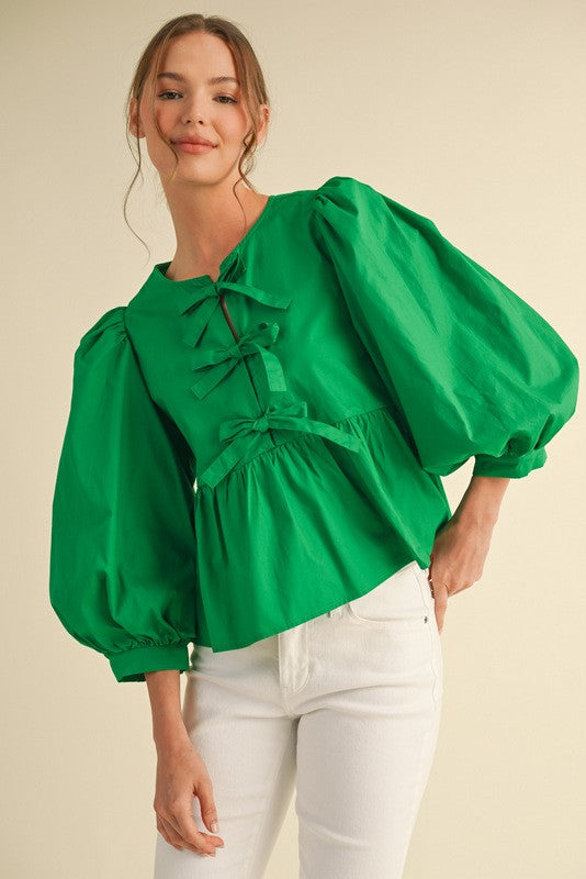 Jodifl Women's Bow Ties Peplum 3/4 Sleeves Top