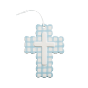 Mud Pie Blue Ceramic Gingham Cross