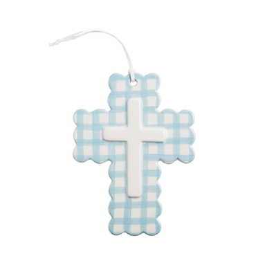 Mud Pie Blue Ceramic Gingham Cross