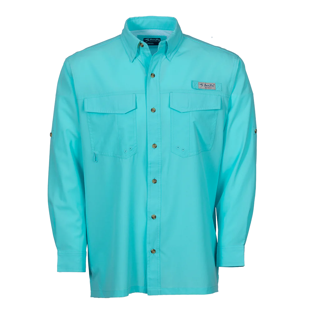 Bimini Bay Flats V Men's Long Sleeve Shirt Featuring BloodGuard Plus - Aqua