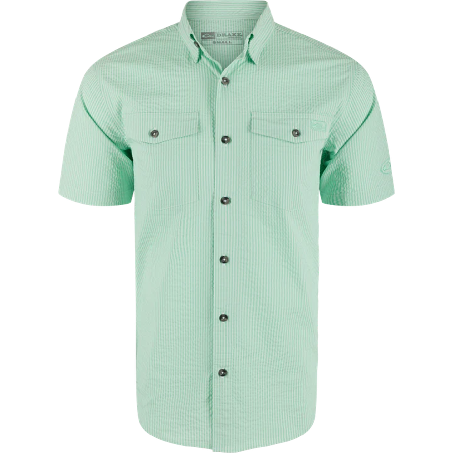 Drake Frat Seersucker Striped Button-Down Short Sleeve Shirt
