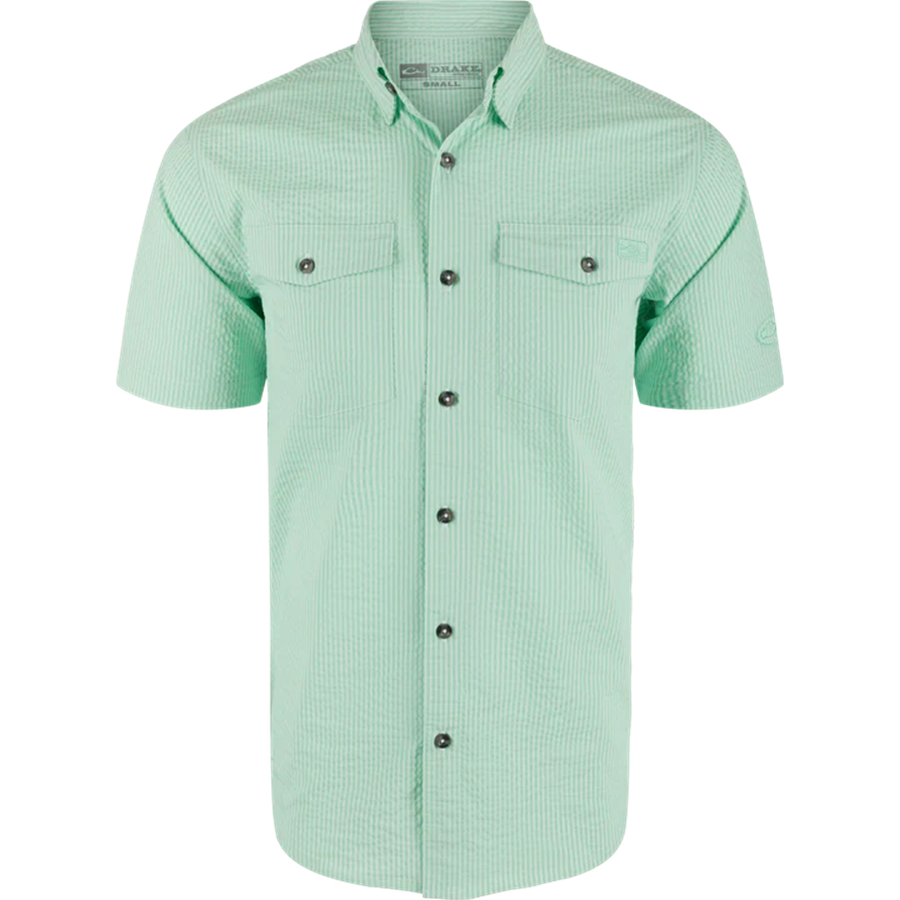Drake Frat Seersucker Striped Button-Down Short Sleeve Shirt