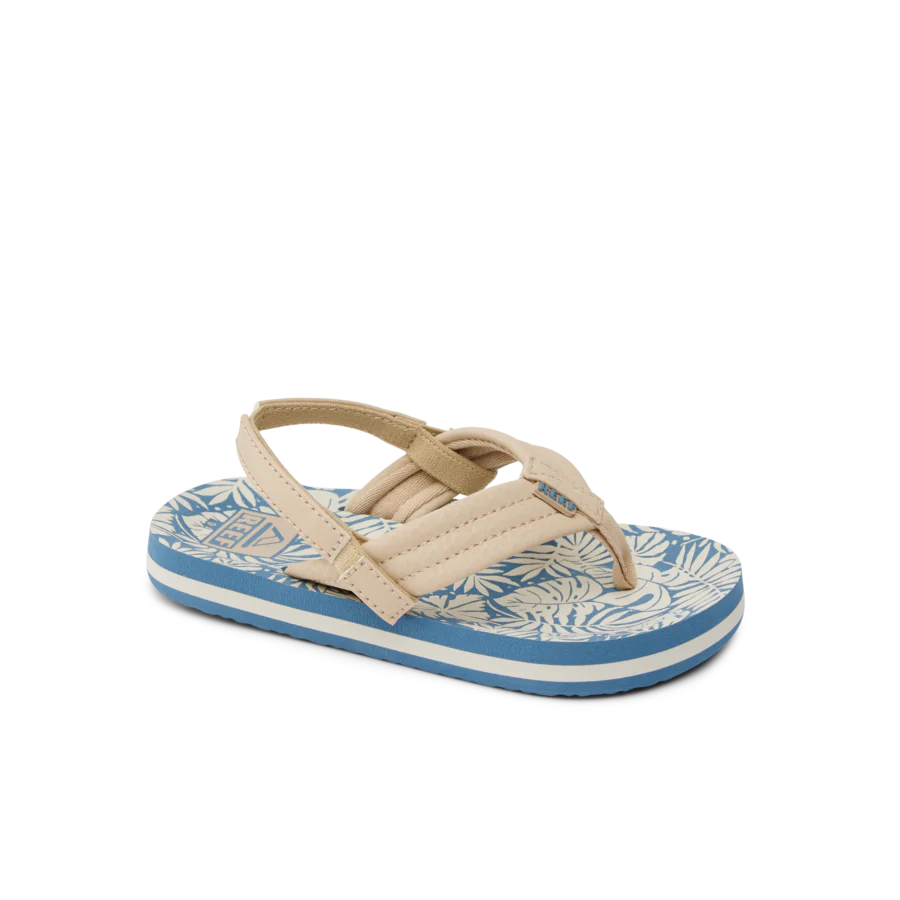 Reef Little Ahi Blue/Tan Palm Sandals for Toddlers