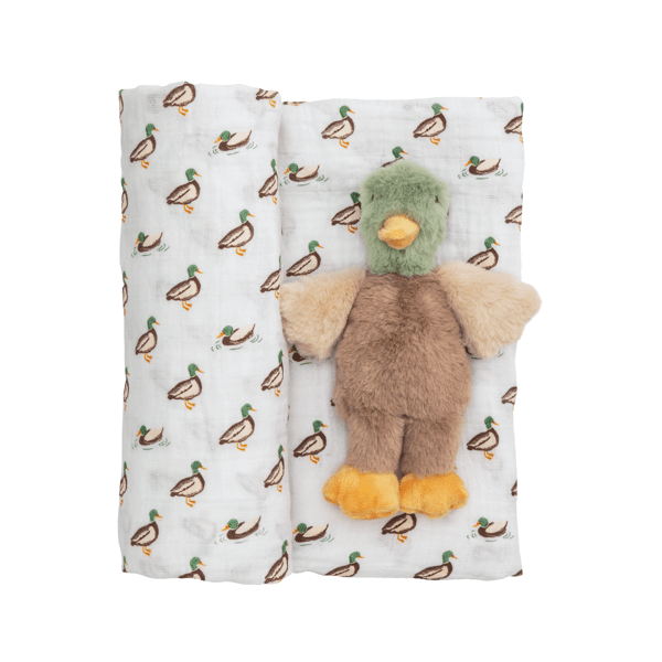 Mud Pie Mallard Swaddle and Rattle Set