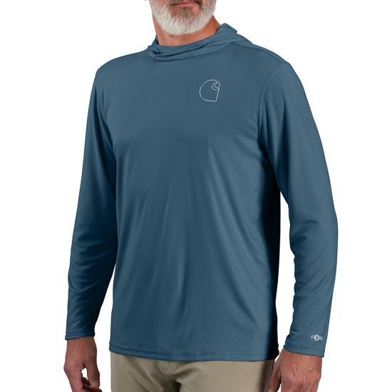 Carhartt Force Sun Defender Lightweight Long Sleeve Hooded Logo Graphic T-Shirt - Storm Blue Heather