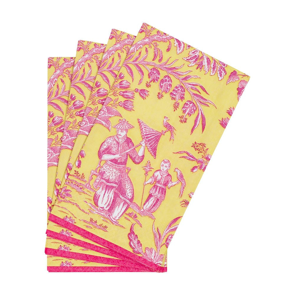 Caspari Silk Road Toile Chartreuse Guest Towel Napkins