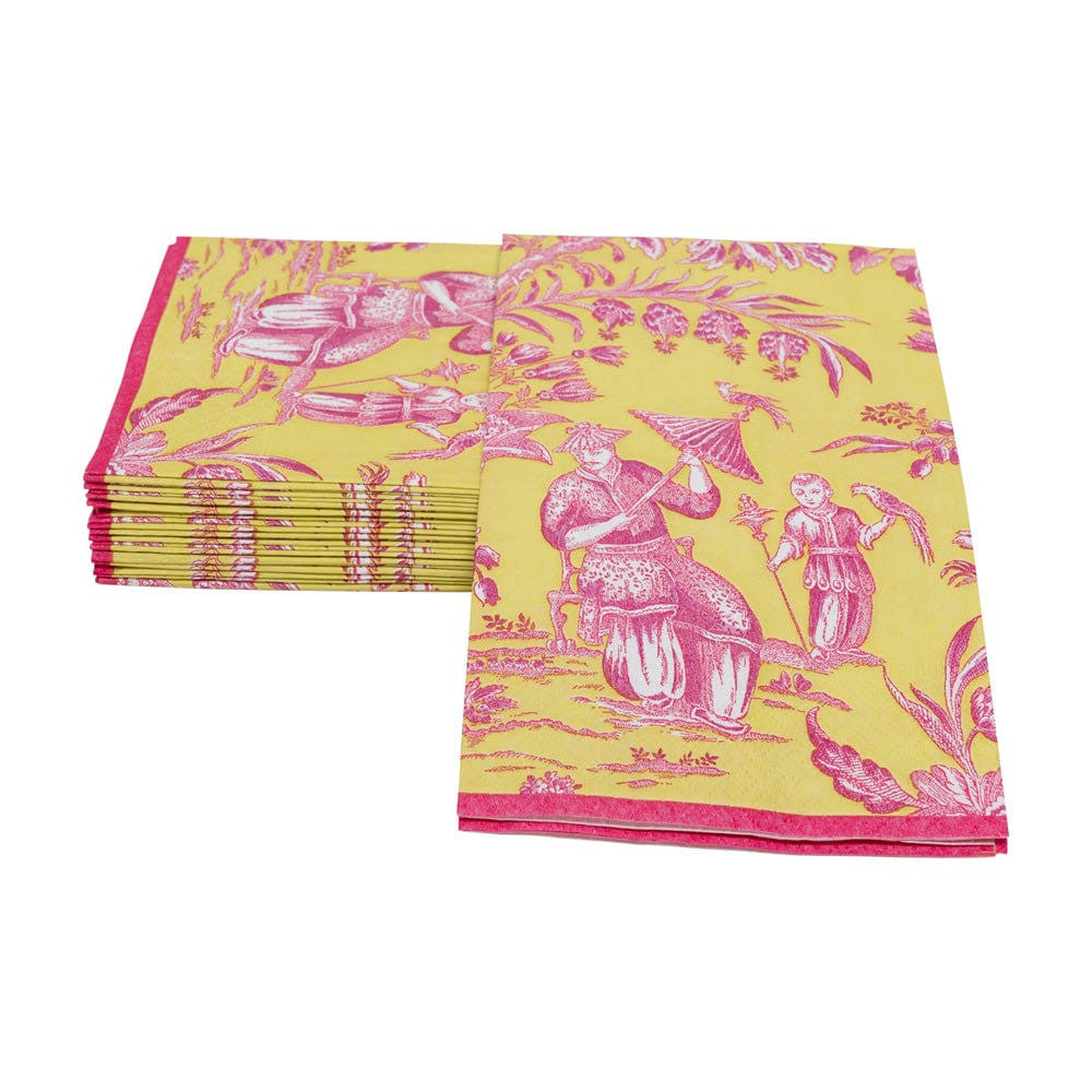 Caspari Silk Road Toile Chartreuse Guest Towel Napkins