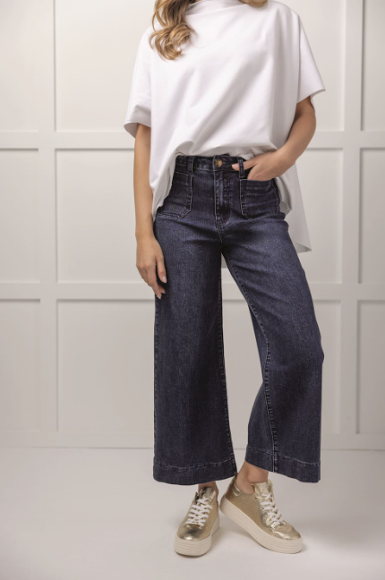 Mud Pie Women's Jake Wide Leg Pant - Blue