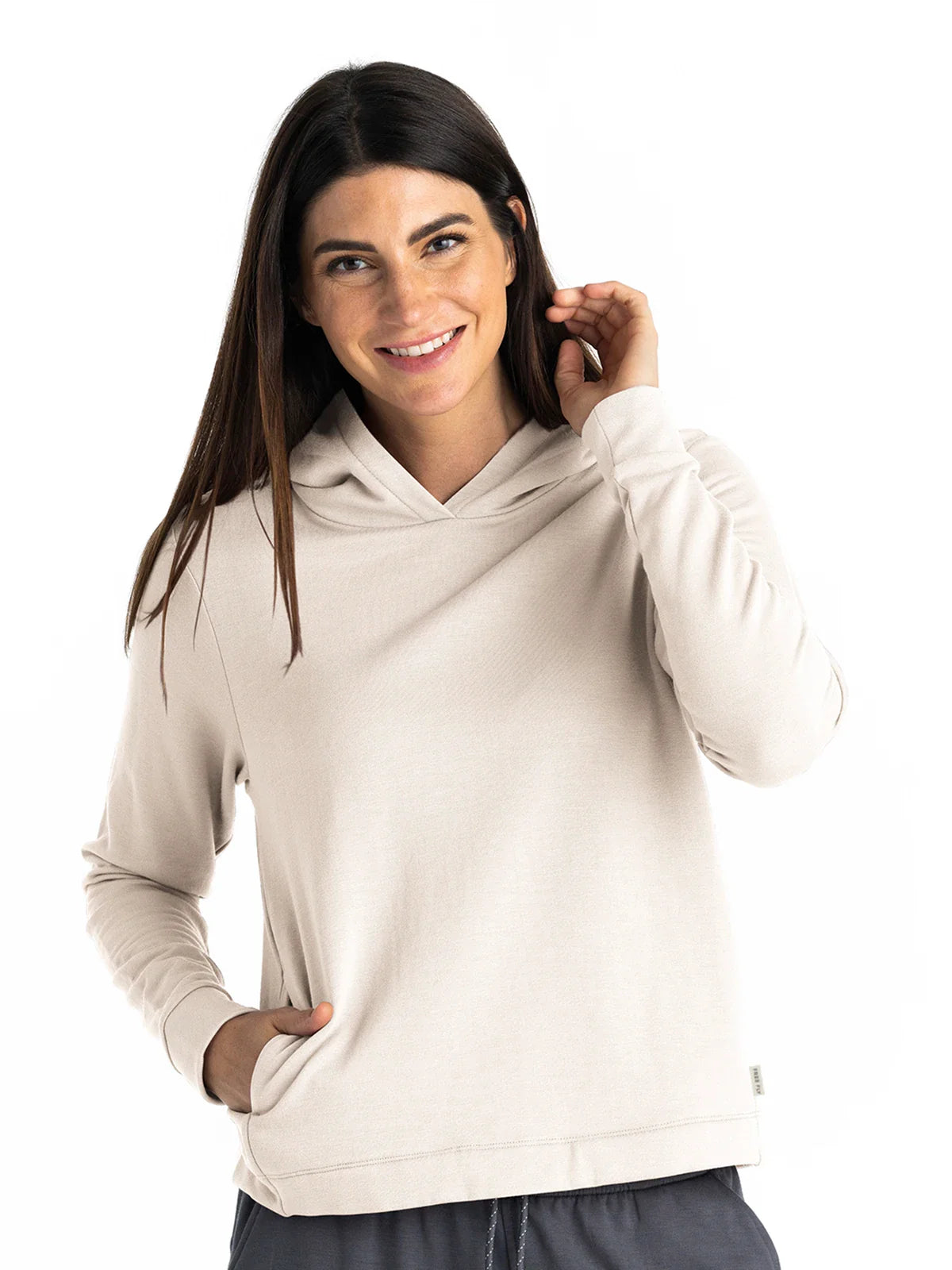 Free Fly Women's Bamboo Lightweight Fleece Cropped Hoodie - Stone