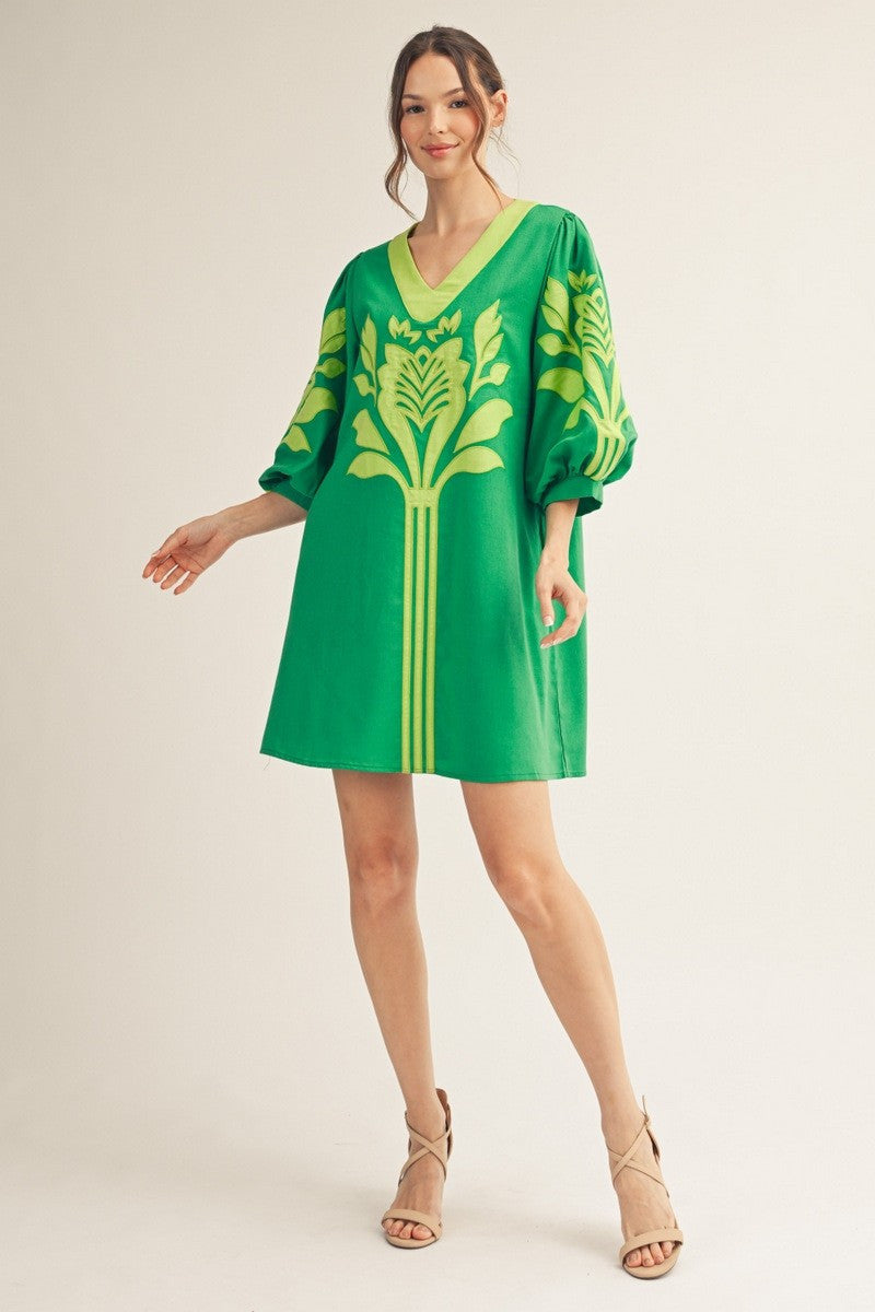 Jodifl Women's Green Baroque Floral Shift Dress