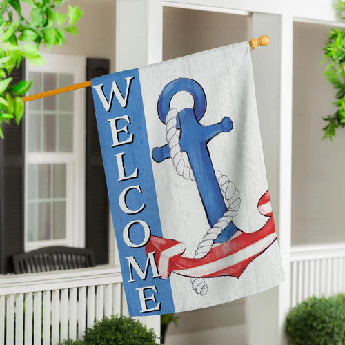 Evergreen Patriotic Anchor Suede House Flag