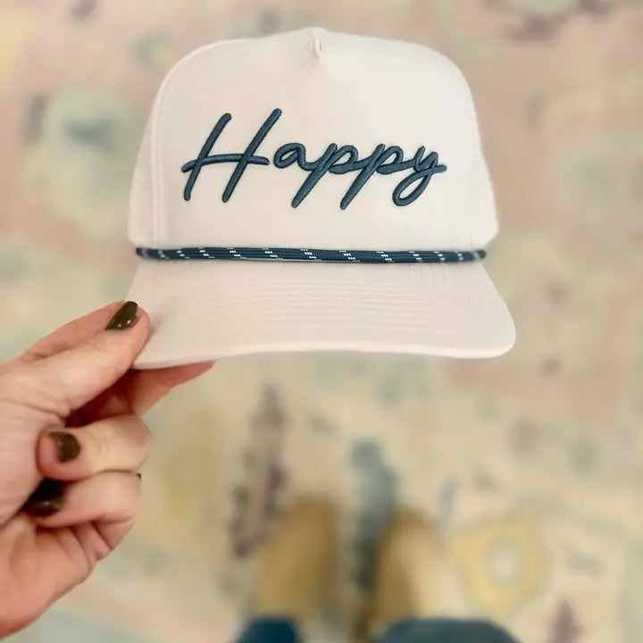 Happy By Rachel Happy Embroidered Rope Hat
