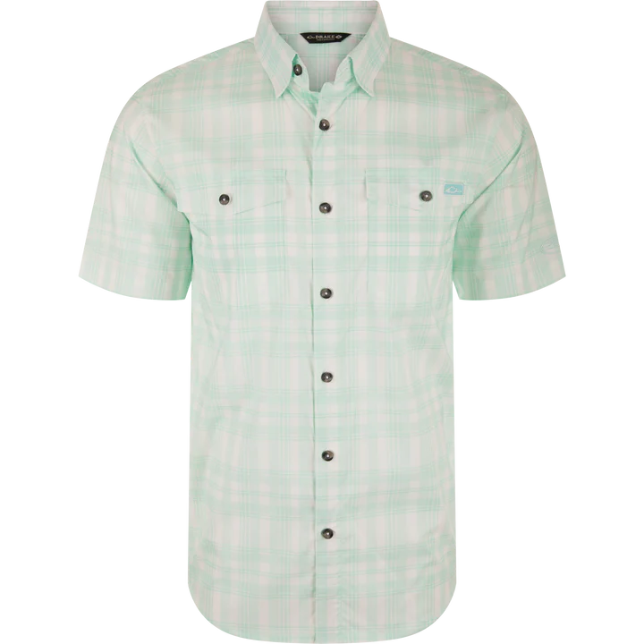 Drake Men's Frat Faded Plaid Button-Down Short Sleeve Shirt