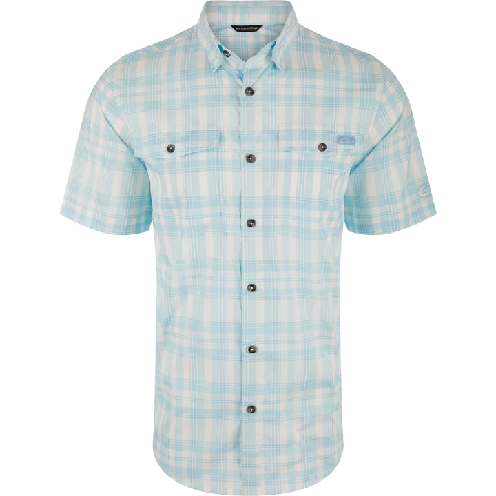 Drake Men's Frat Faded Plaid Button-Down Short Sleeve Shirt