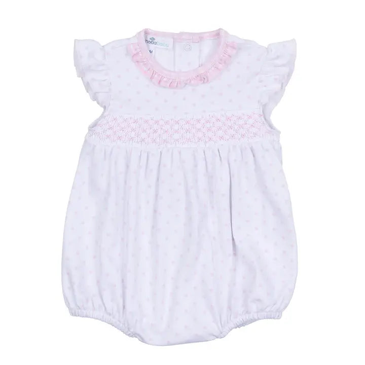 Magnolia Baby Gingham Dots Smocked Bubble - Pink