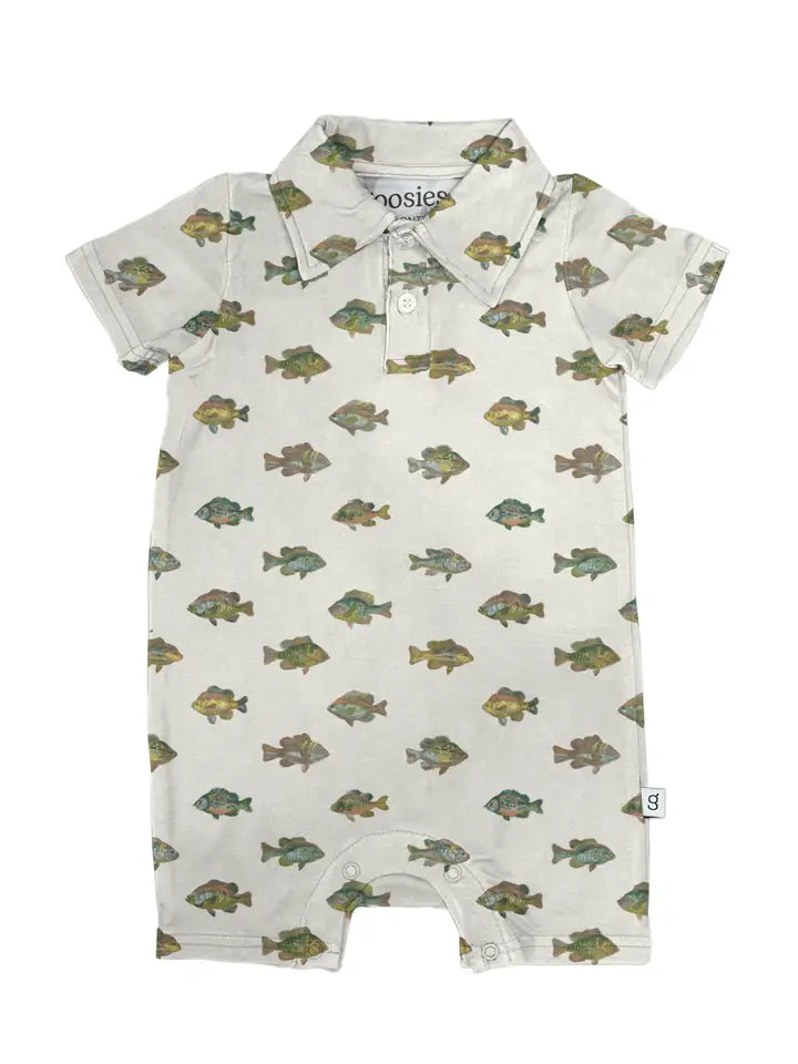 Goosies Infant Boys Short Sleeve Polo Romper - Lake Fish
