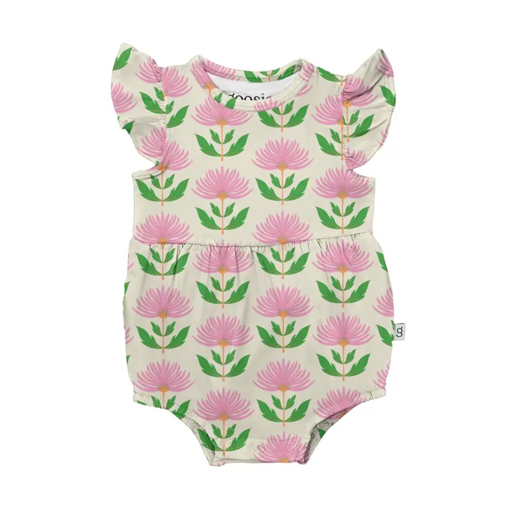 Goosies Infant Girl Pink Block Print Flowers Flutter Bubble