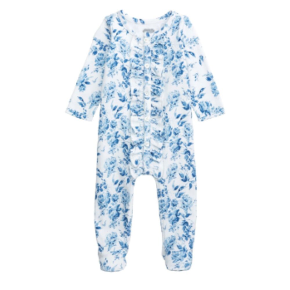 Mud Pie Blue Floral Ruffle Sleeper