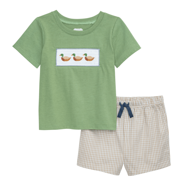 Mud Pie Boys Smocked Duck Short Set