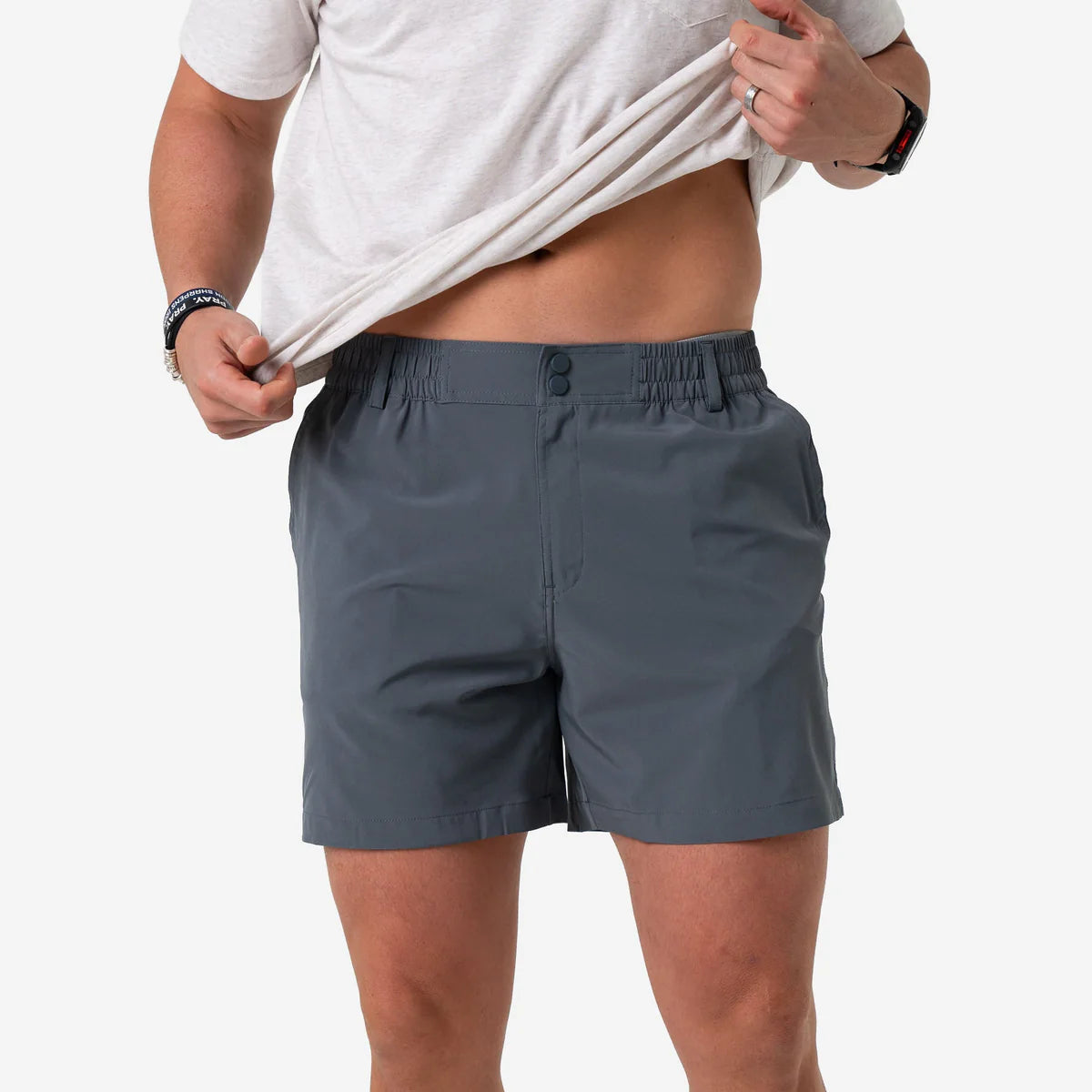 Burlebo Men's 5.5" Everyday Short - River Rock Grey - Classic Deer Camo Pocket