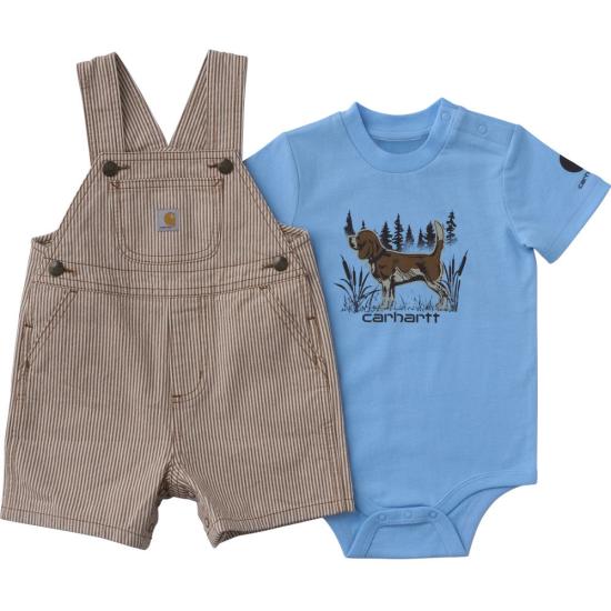 Carhartt Infant Boys Short Sleeve Bodysuit and Brown Stripe Shortall Set